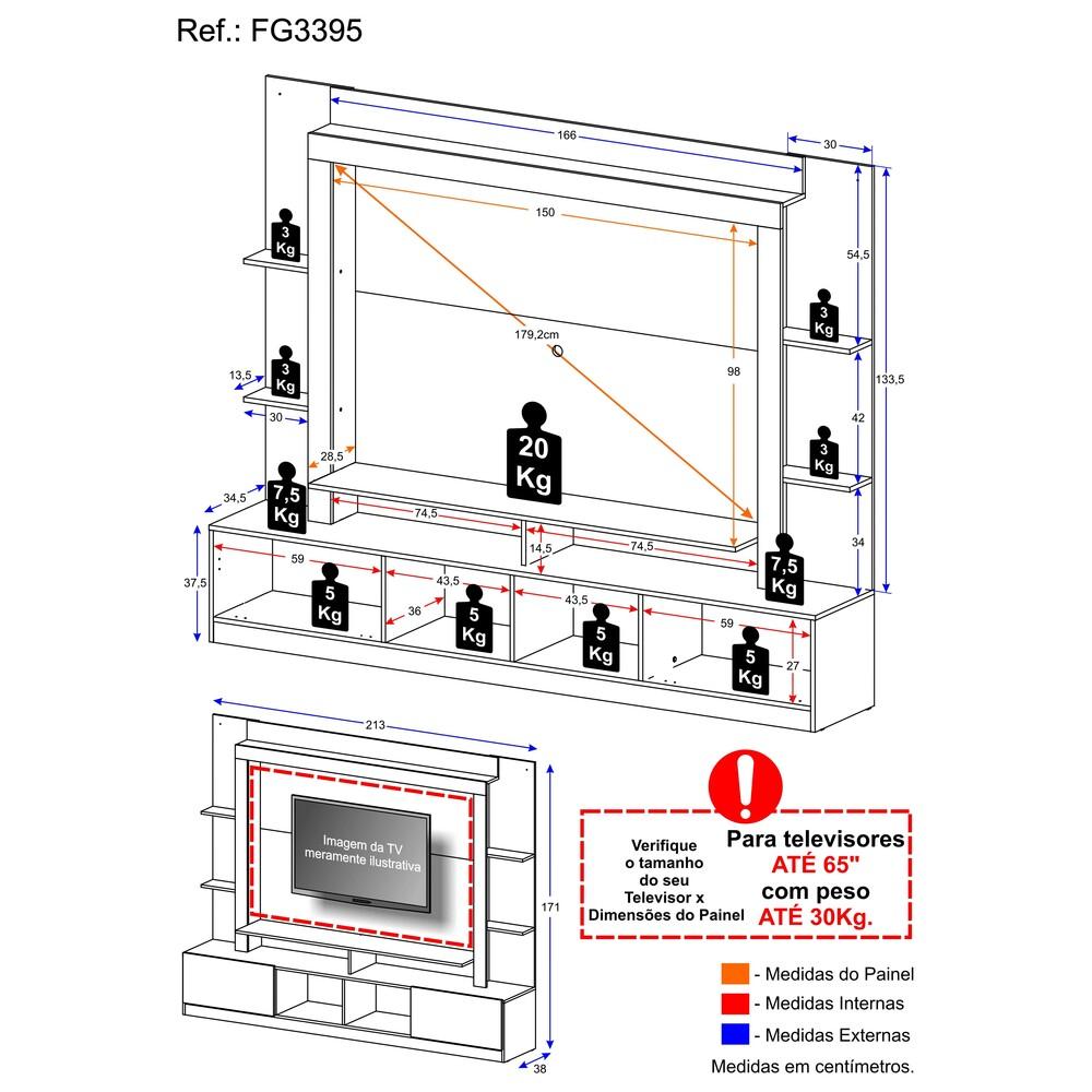 Estante para TV até 65" Multimóveis Oslo FG3395 Madeirada