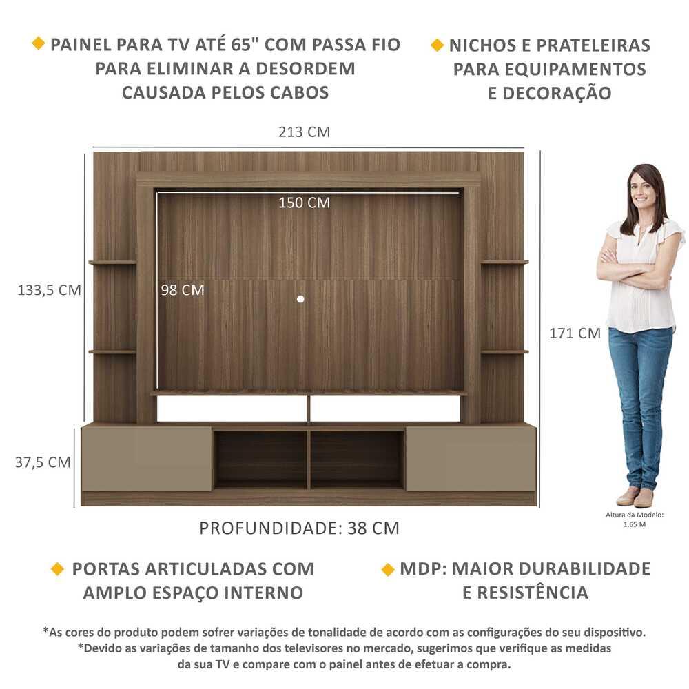 Estante para TV até 65" Multimóveis Oslo FG3395 Madeirada/Lacca Fumê