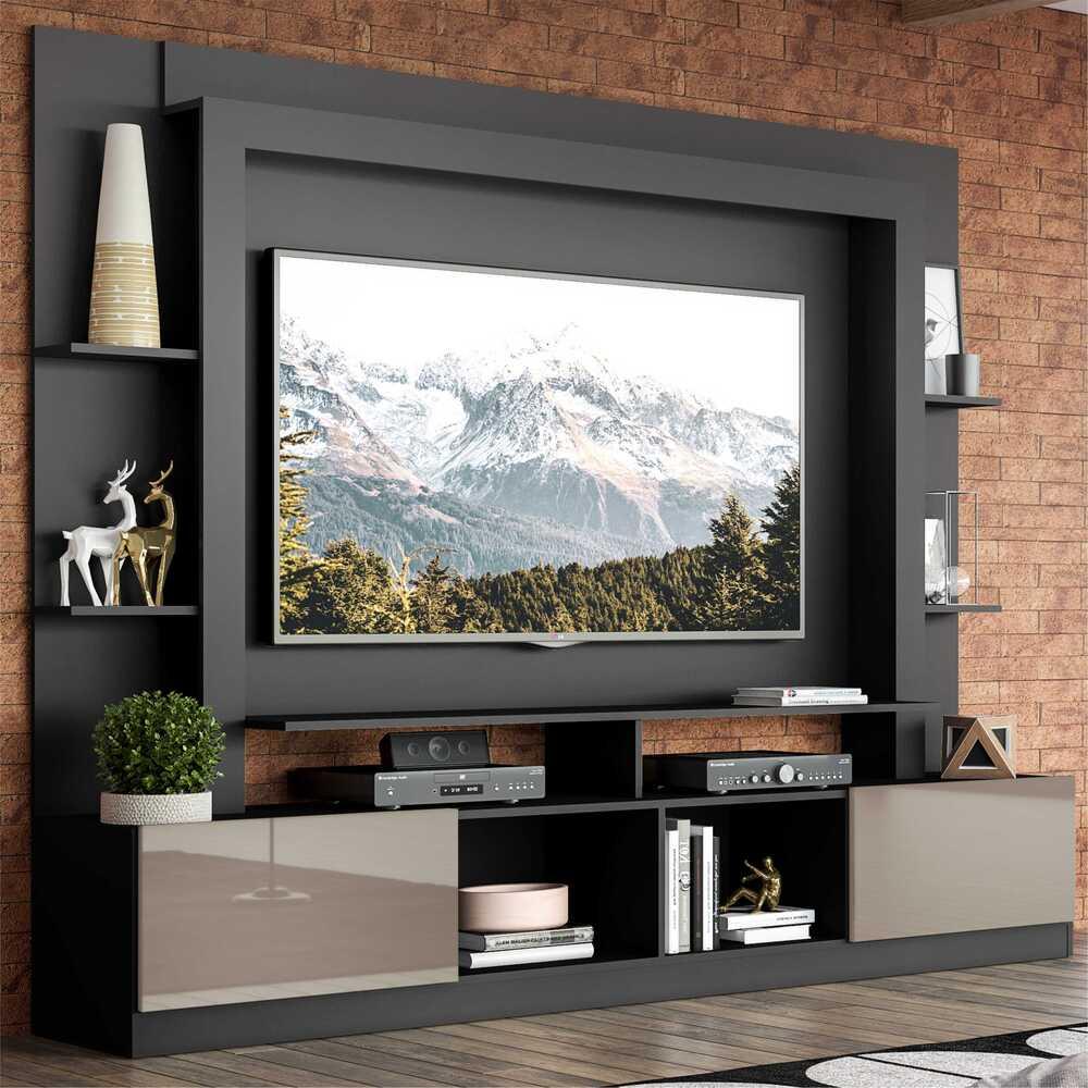 Estante para TV até 65" Multimóveis Oslo FG3395 Preta/Lacca Fumê