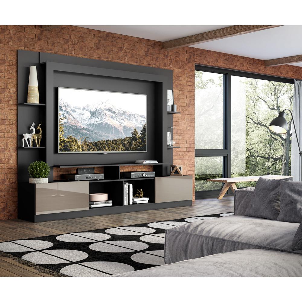 Estante para TV até 65" Multimóveis Oslo FG3395 Preta/Lacca Fumê