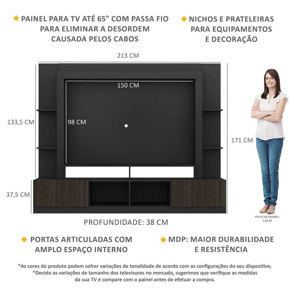 Estante para TV até 65" Multimóveis Oslo FG3395 Preta/Tenerife