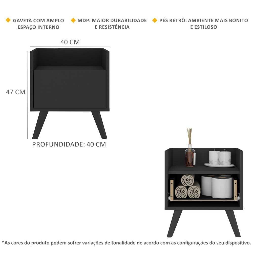 Gabinete Armário Banheiro 40 cm com Pés Retrô Multimóveis MP5037 Preto