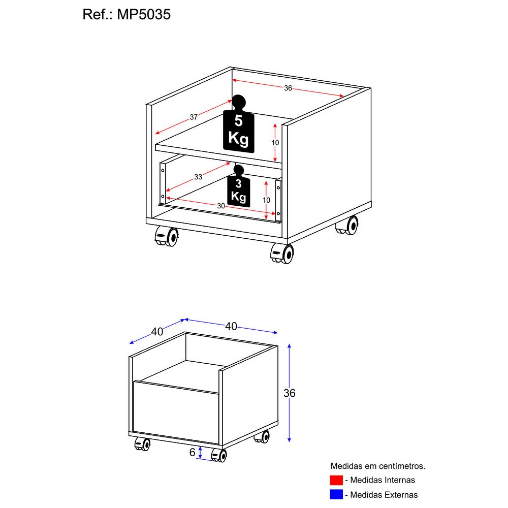 Gabinete Armário Banheiro 40 cm com Rodízios Multimóveis MP5035 Branco