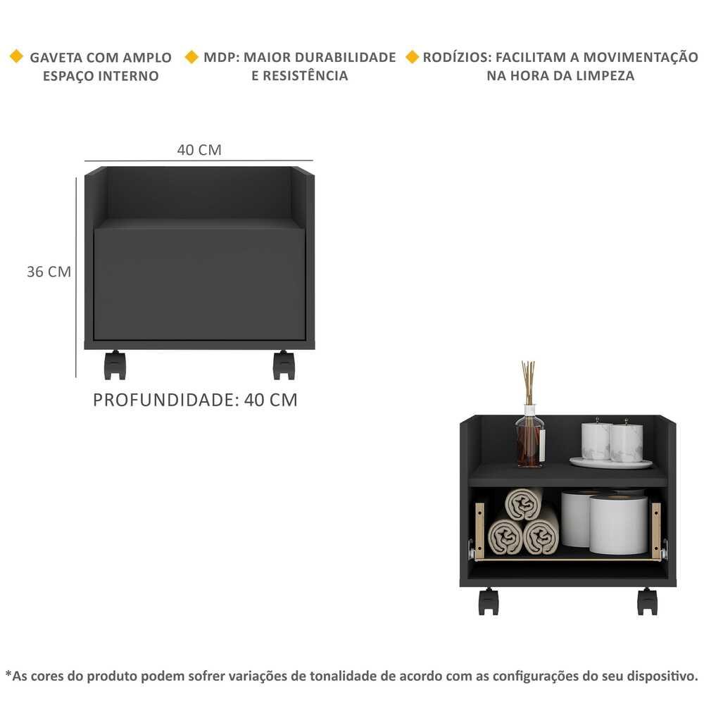 Gabinete Armário Banheiro 40 cm com Rodízios Multimóveis MP5035 Preto