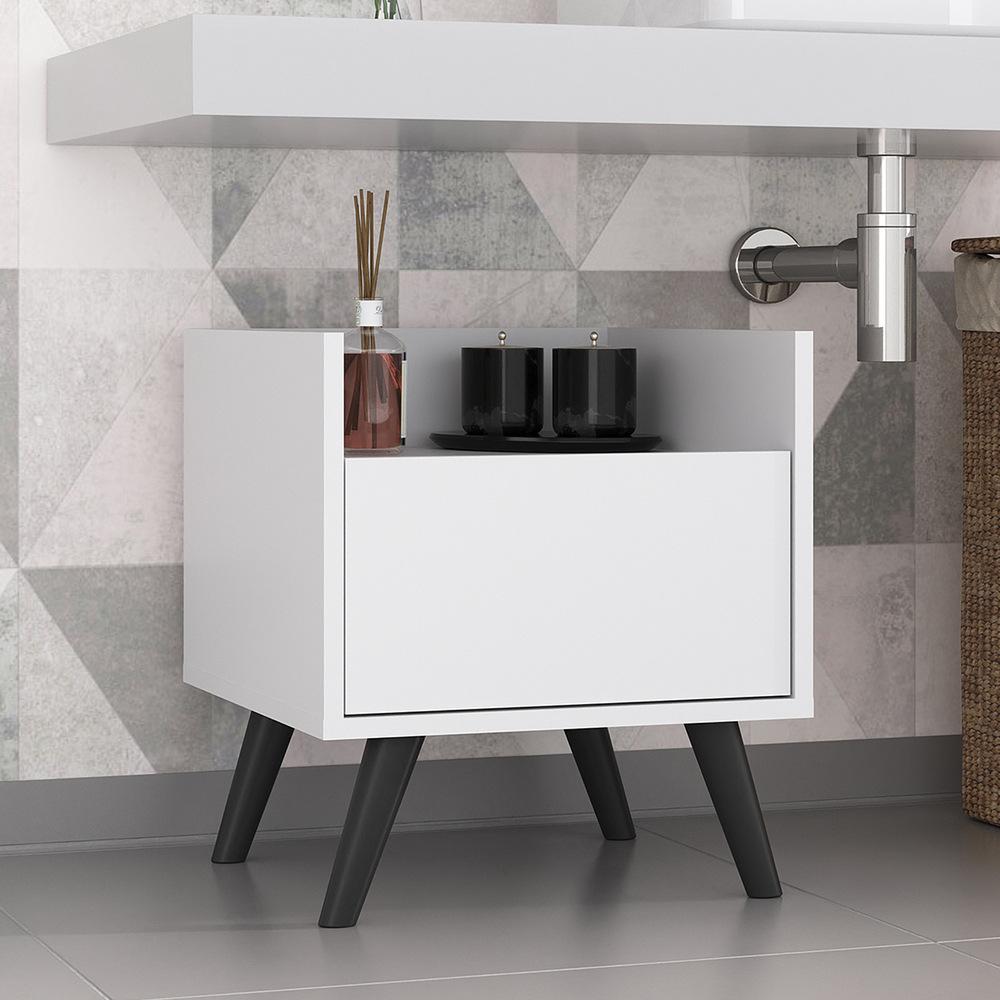 Gabinete Armário Banheiro 40cm Retrô Multimóveis V5037 Branco/Preto