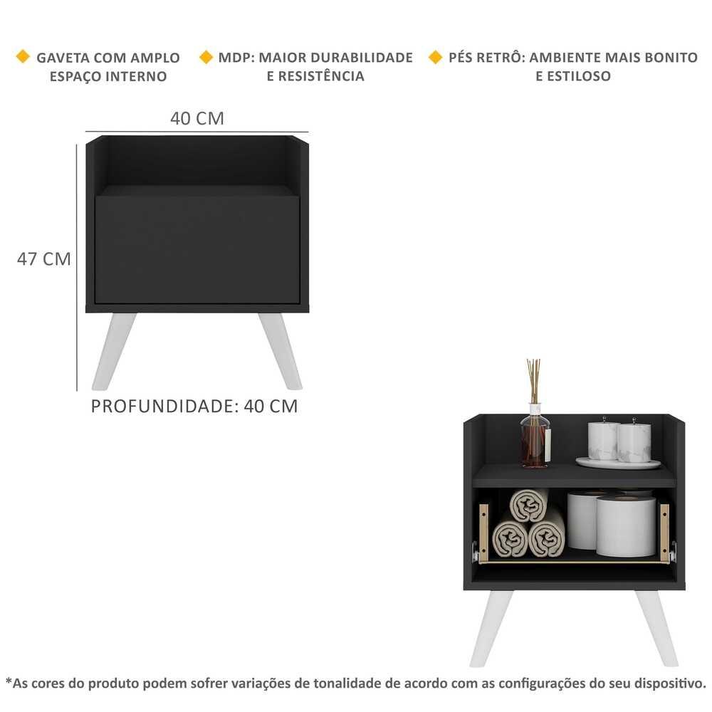 Gabinete Armário Banheiro 40cm Retrô Multimóveis V5037 Preto/Branco
