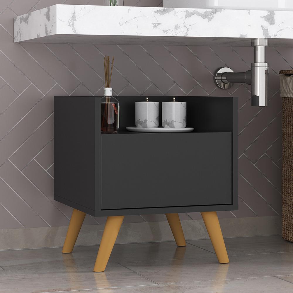Gabinete Armário Banheiro 40cm Retrô Multimóveis V5037 Preto/Natural