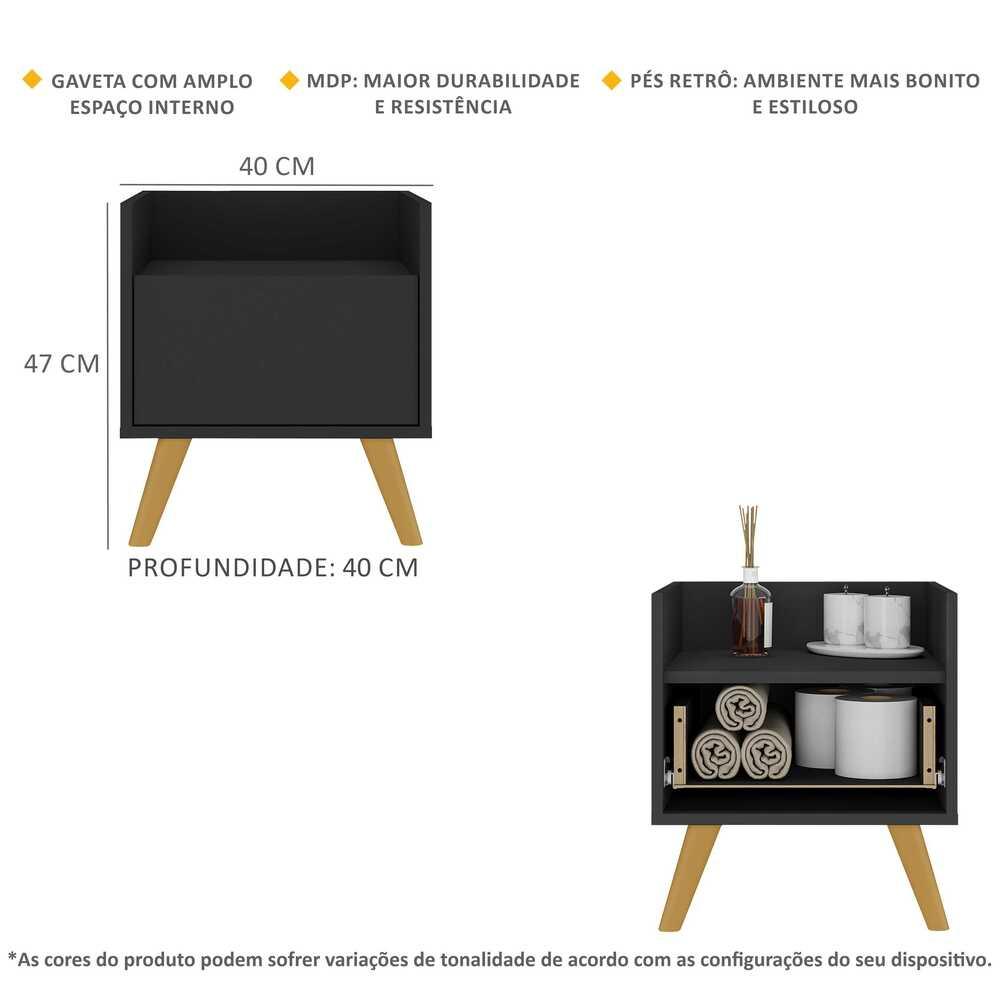 Gabinete Armário Banheiro 40cm Retrô Multimóveis V5037 Preto/Natural
