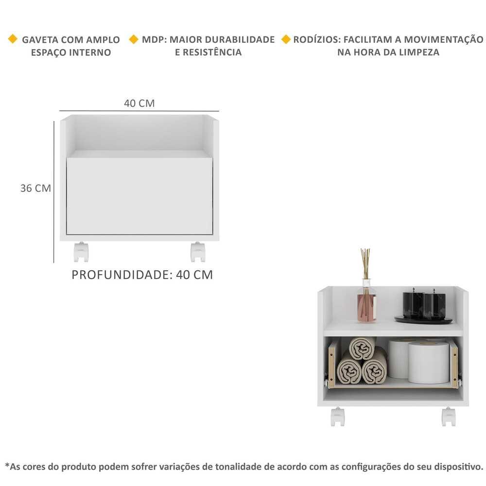 Gabinete Armário Banheiro 40cm com Rodízios Multimóveis V5035 Branco