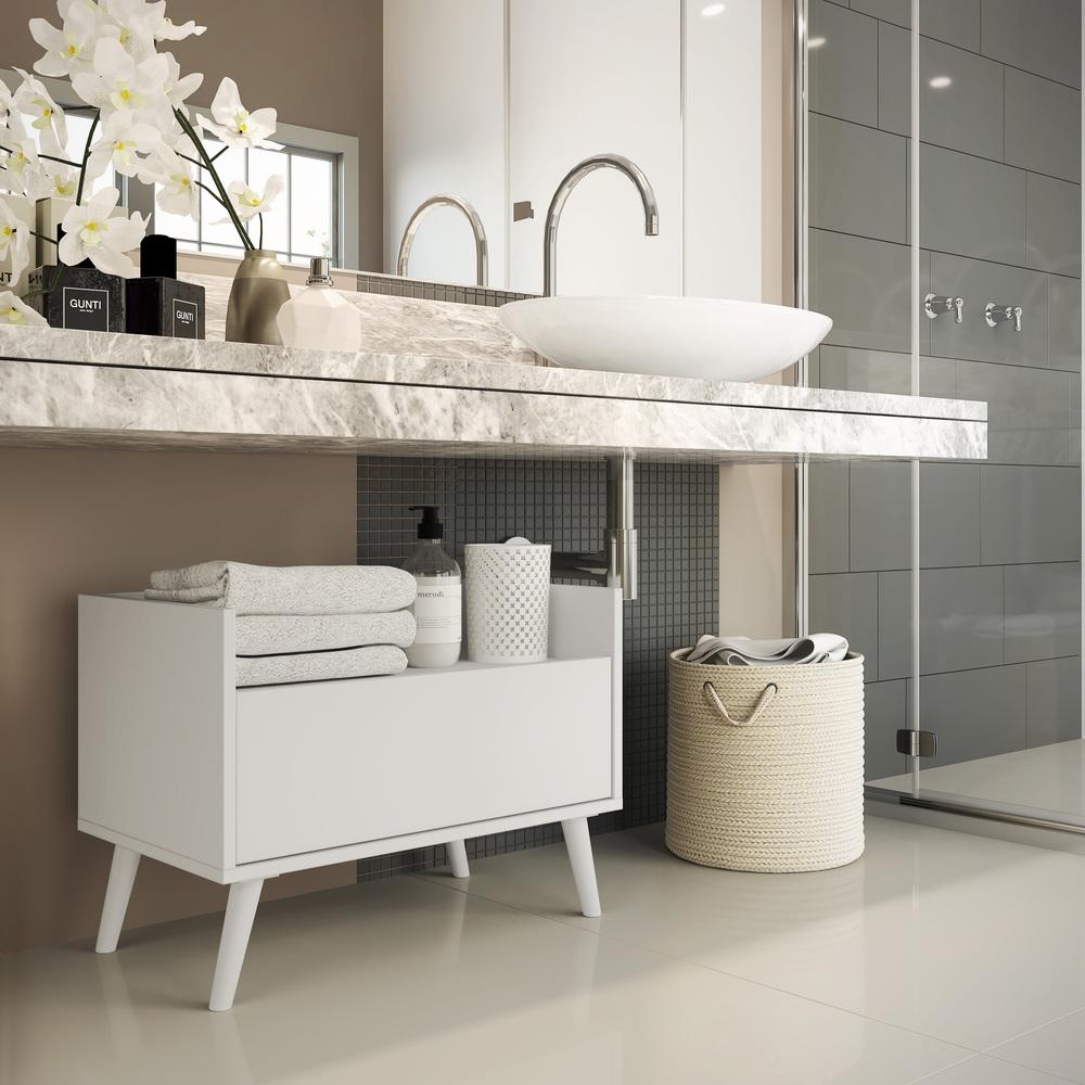 Gabinete Armário Banheiro 60 cm c/ Pés Retrô Multimóveis Branco