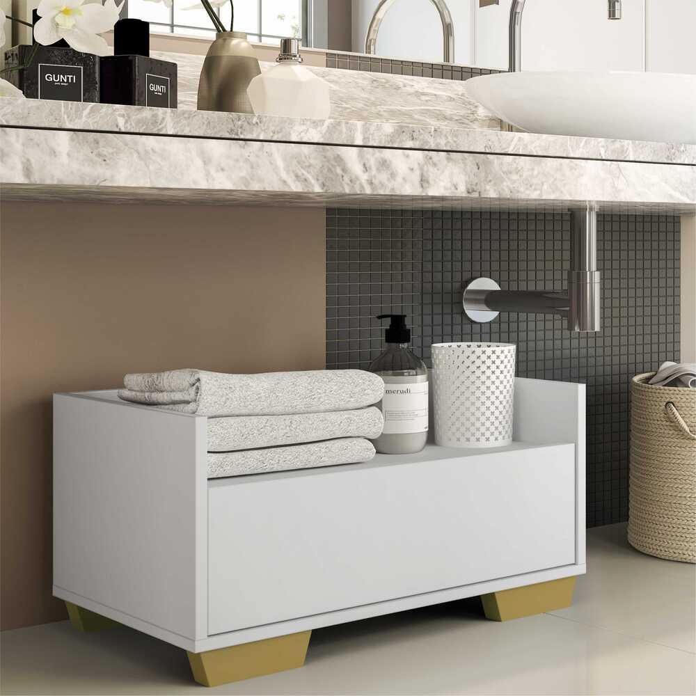 Gabinete Armário Banheiro 60cm Multimóveis V3625 Branco/Natural