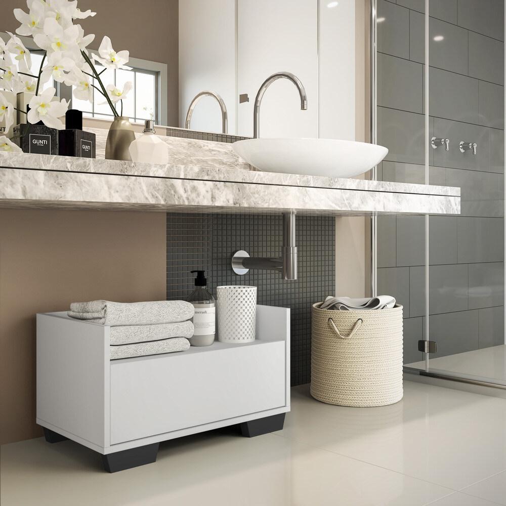 Gabinete Armário Banheiro 60cm Multimóveis V3625 Branco/Preto