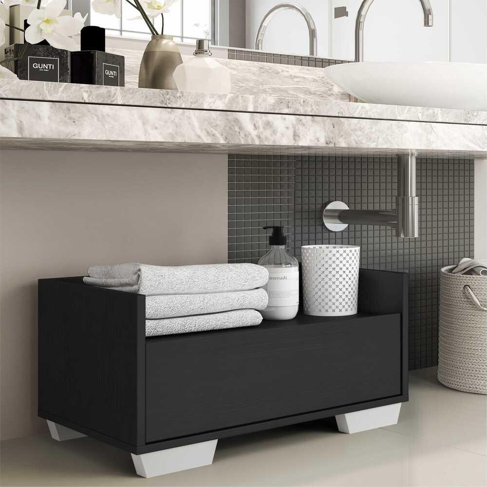Gabinete Armário Banheiro 60cm Multimóveis V3625 Preto/Branco