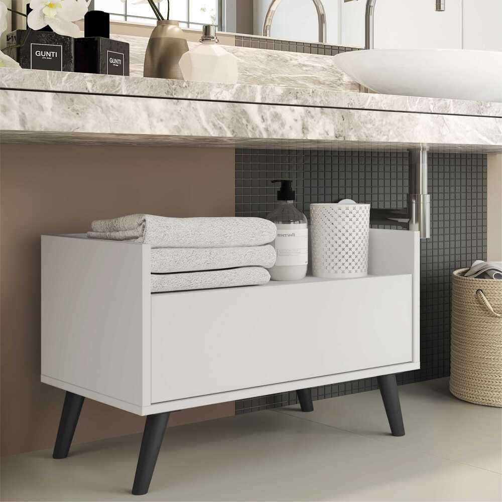 Gabinete Armário Banheiro 60cm Retrô Multimóveis V3624 Branco/Preto