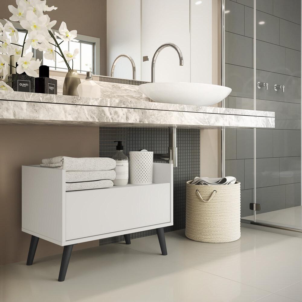 Gabinete Armário Banheiro 60cm Retrô Multimóveis V3624 Branco/Preto
