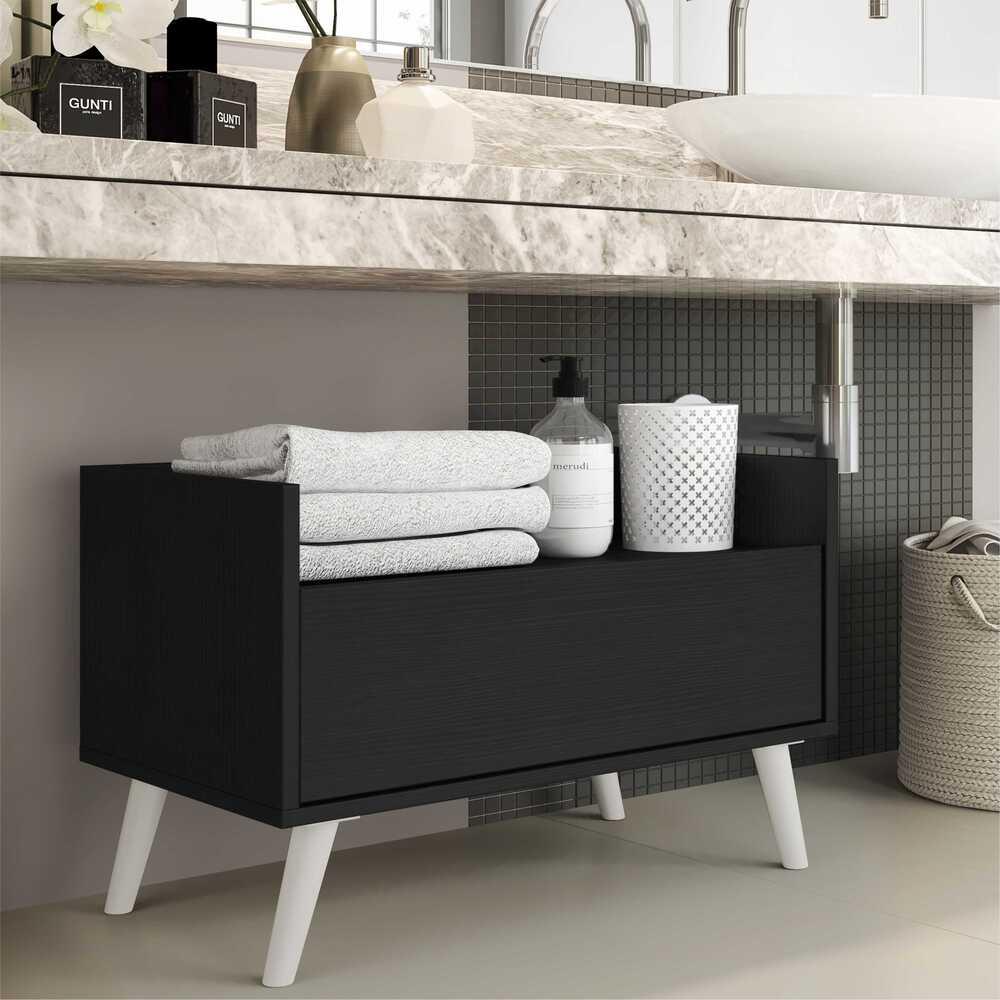 Gabinete Armário Banheiro 60cm Retrô Multimóveis V3624 Preto/Branco