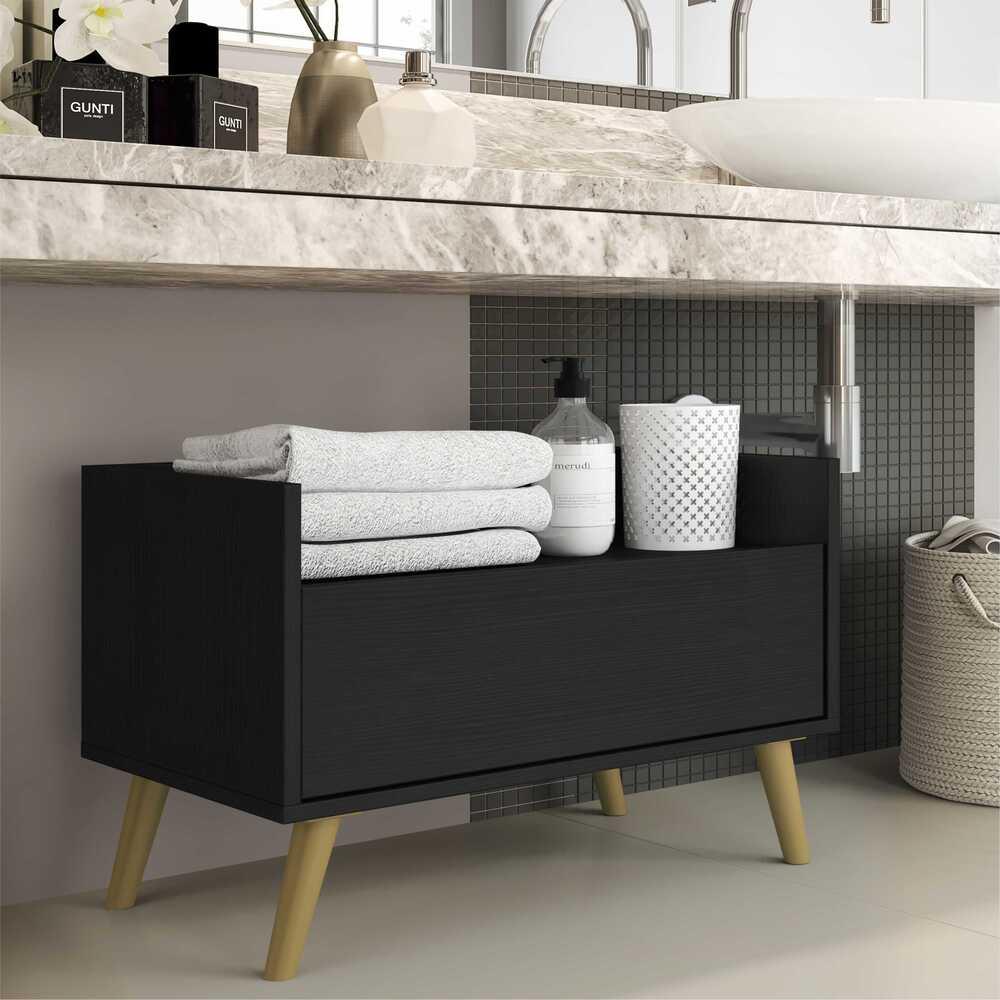 Gabinete Armário Banheiro 60cm Retrô Multimóveis V3624 Preto/Natural
