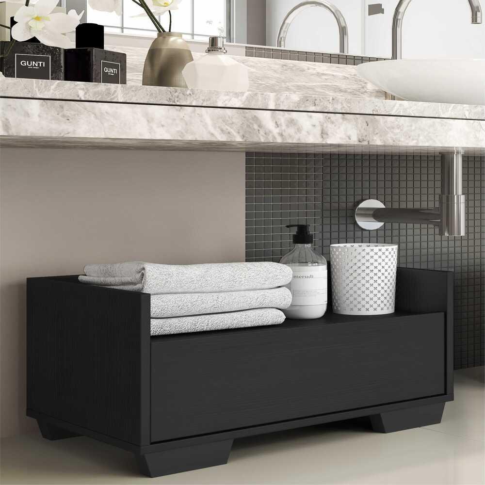 Gabinete Armário Banheiro 80 cm c/ Pés Quadrados Multimóveis Preto