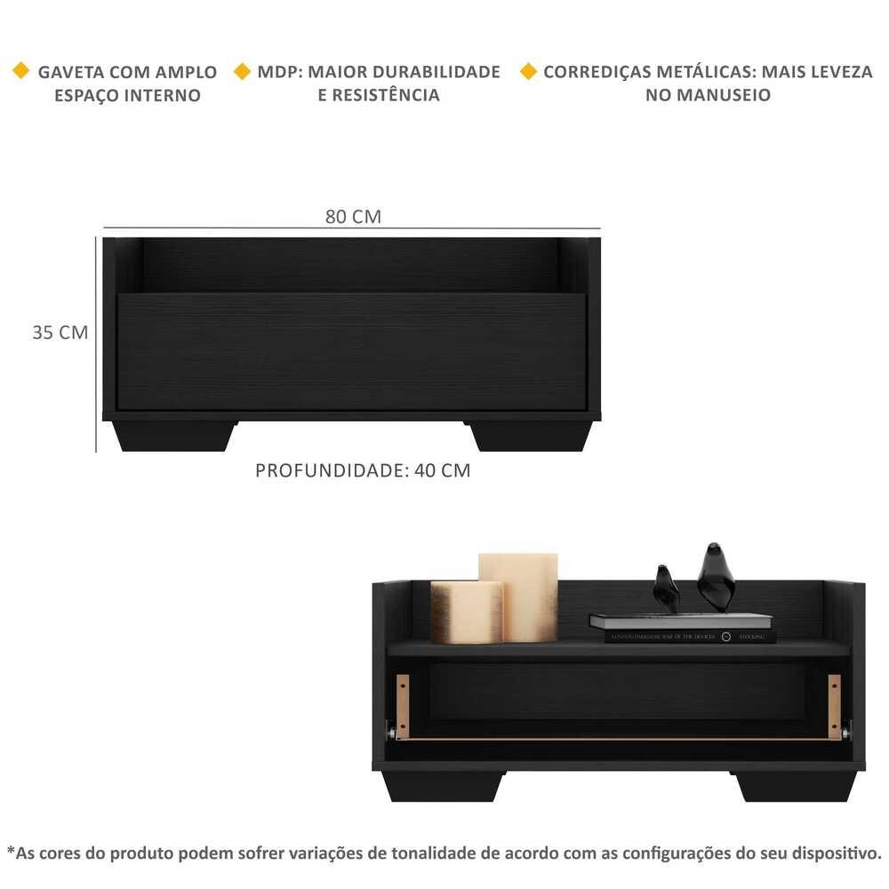 Gabinete Armário Banheiro 80 cm c/ Pés Quadrados Multimóveis Preto