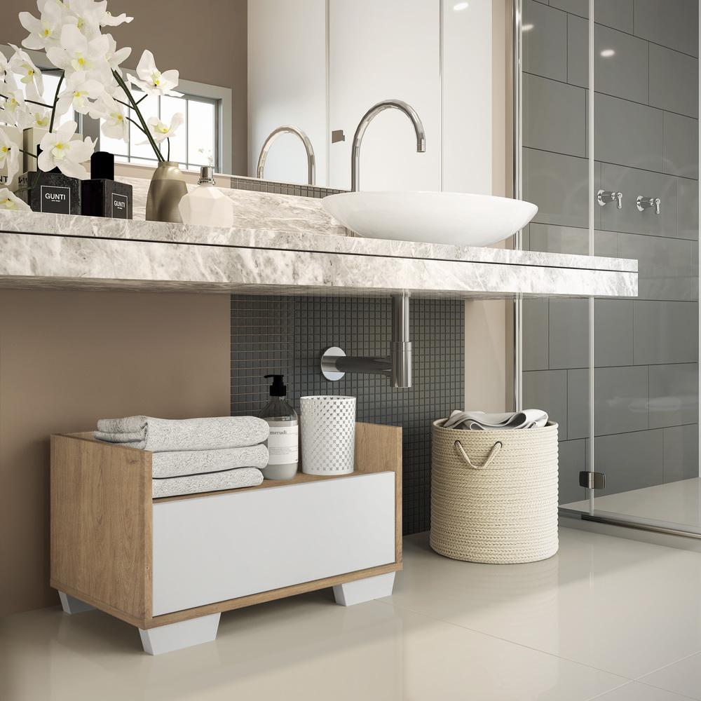 Gabinete Armário Banheiro 80 cm c/ Pés Quadrados Multimóveis Rustic/Branco