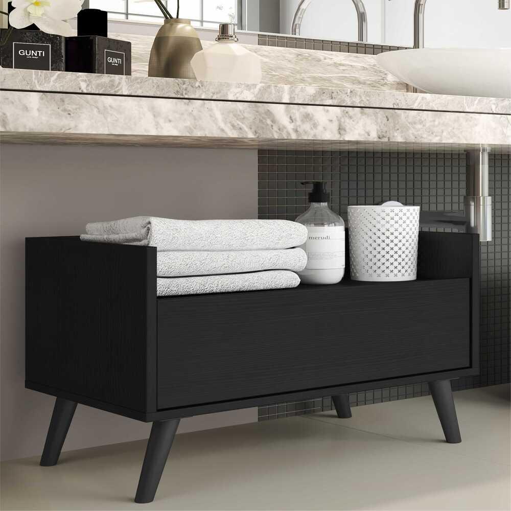 Gabinete Armário Banheiro 80 cm c/ Pés Retrô Multimóveis Preto
