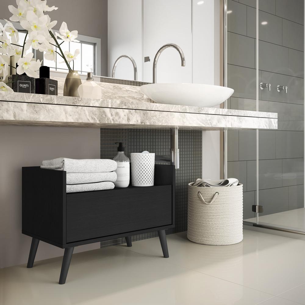 Gabinete Armário Banheiro 80 cm c/ Pés Retrô Multimóveis Preto