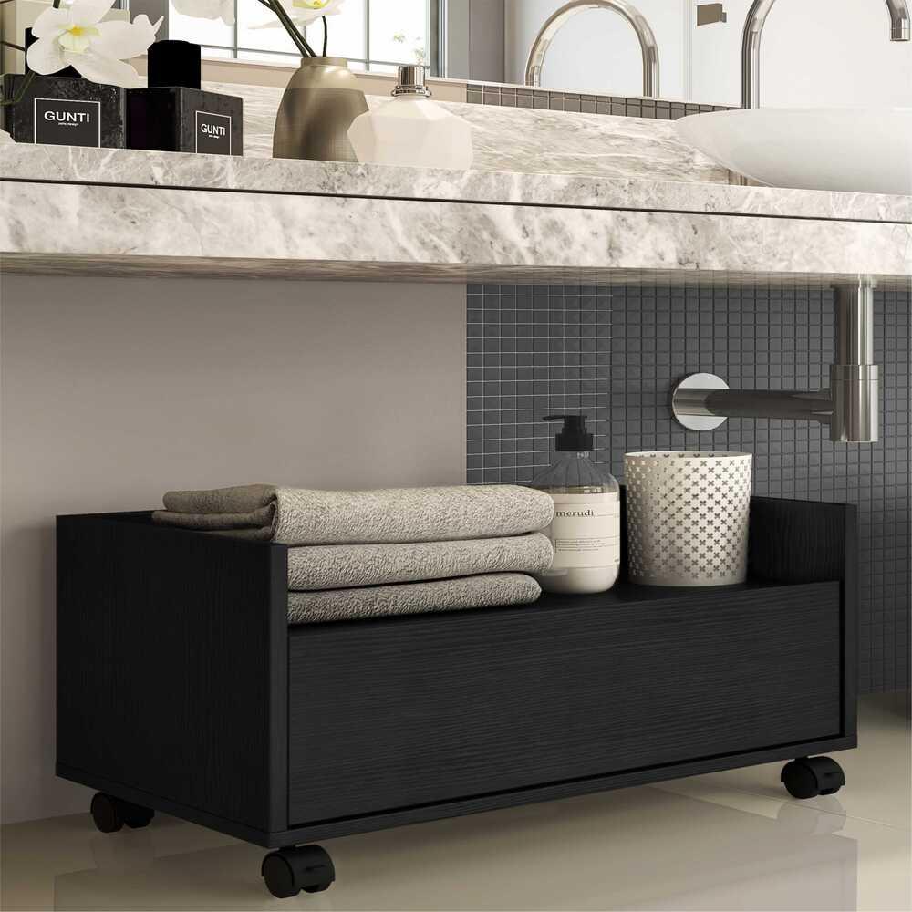 Gabinete Armário Banheiro 80 cm c/ Rodízios Multimóveis Preto