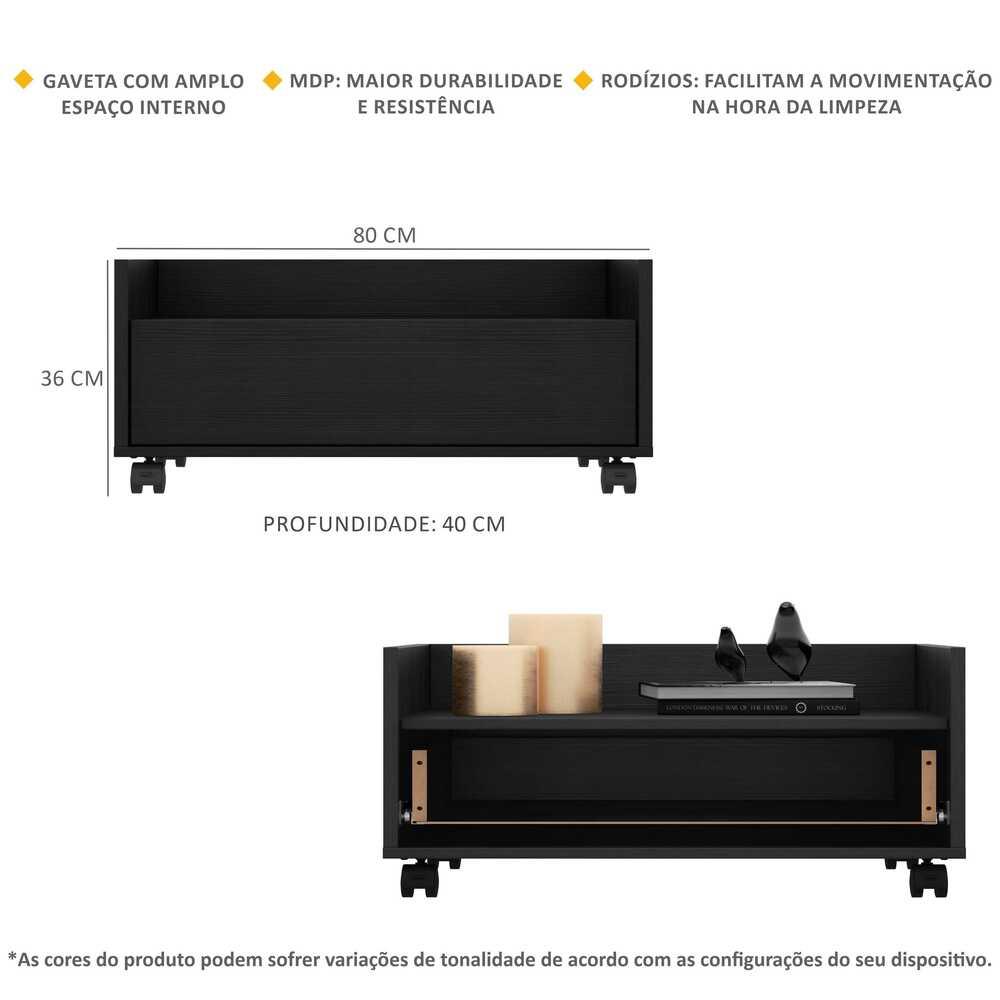 Gabinete Armário Banheiro 80 cm c/ Rodízios Multimóveis Preto