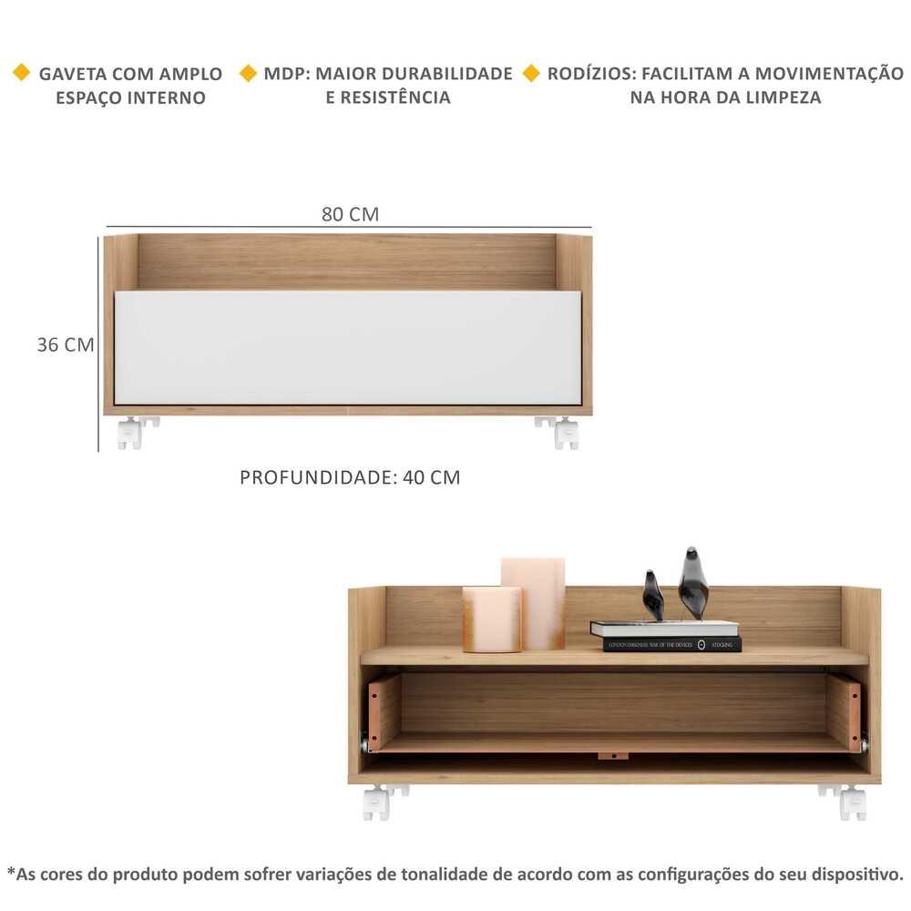 Gabinete Armário Banheiro 80 cm c/ Rodízios Multimóveis Rustic/Branco