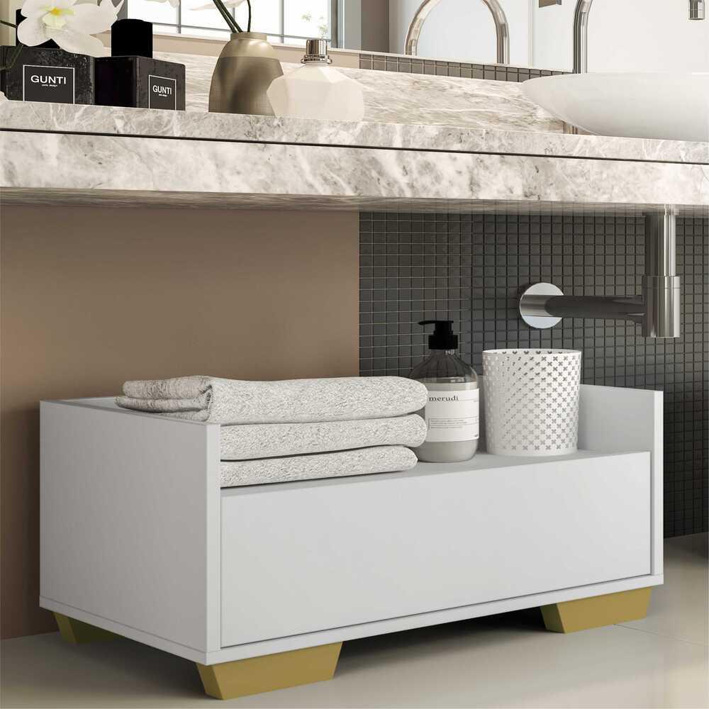 Gabinete Armário Banheiro 80cm Multimóveis V5001 Branco/Natural