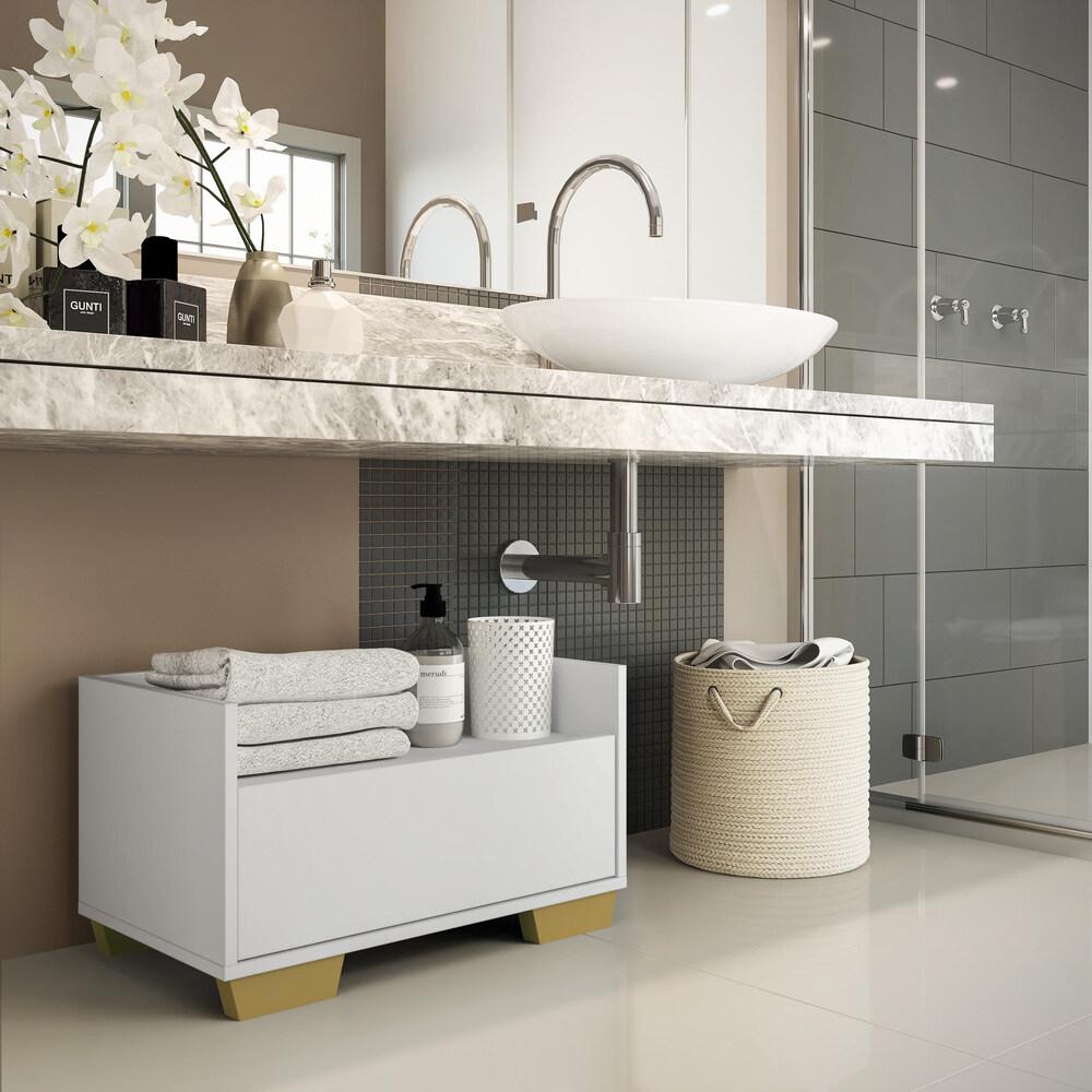Gabinete Armário Banheiro 80cm Multimóveis V5001 Branco/Natural
