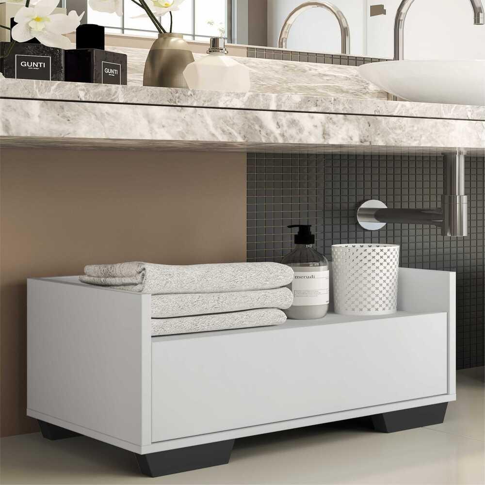 Gabinete Armário Banheiro 80cm Multimóveis V5001 Branco/Preto