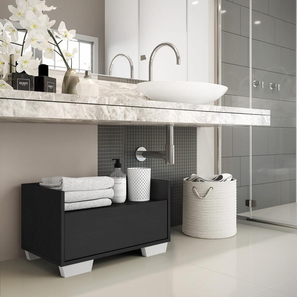 Gabinete Armário Banheiro 80cm Multimóveis V5001 Preto/Branco