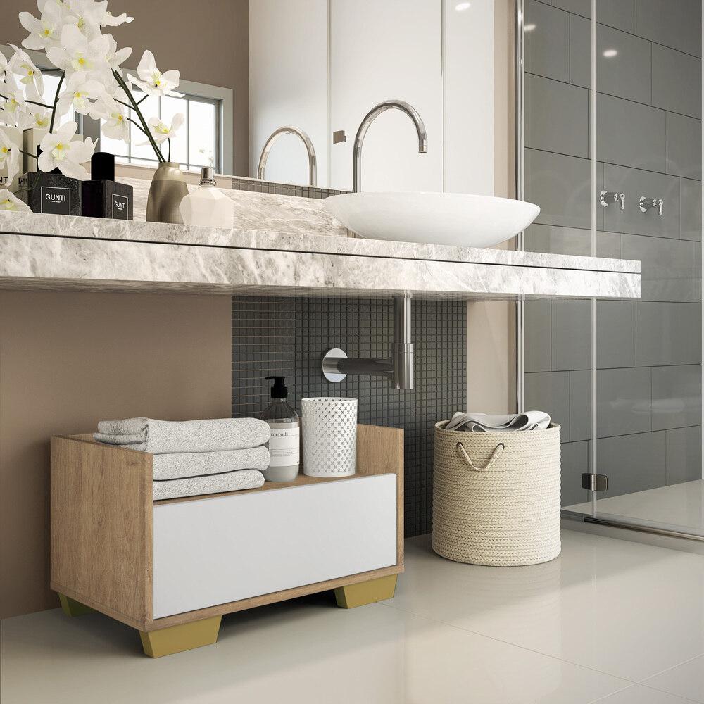 Gabinete Armário Banheiro 80cm Multimóveis V5001 Rustic/Branco/Natural