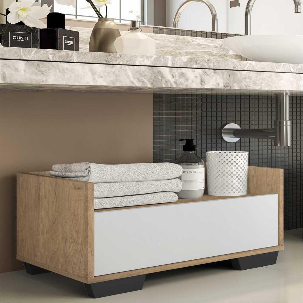 Gabinete Armário Banheiro 80cm Multimóveis V5001 Rustic/Branco/Preto