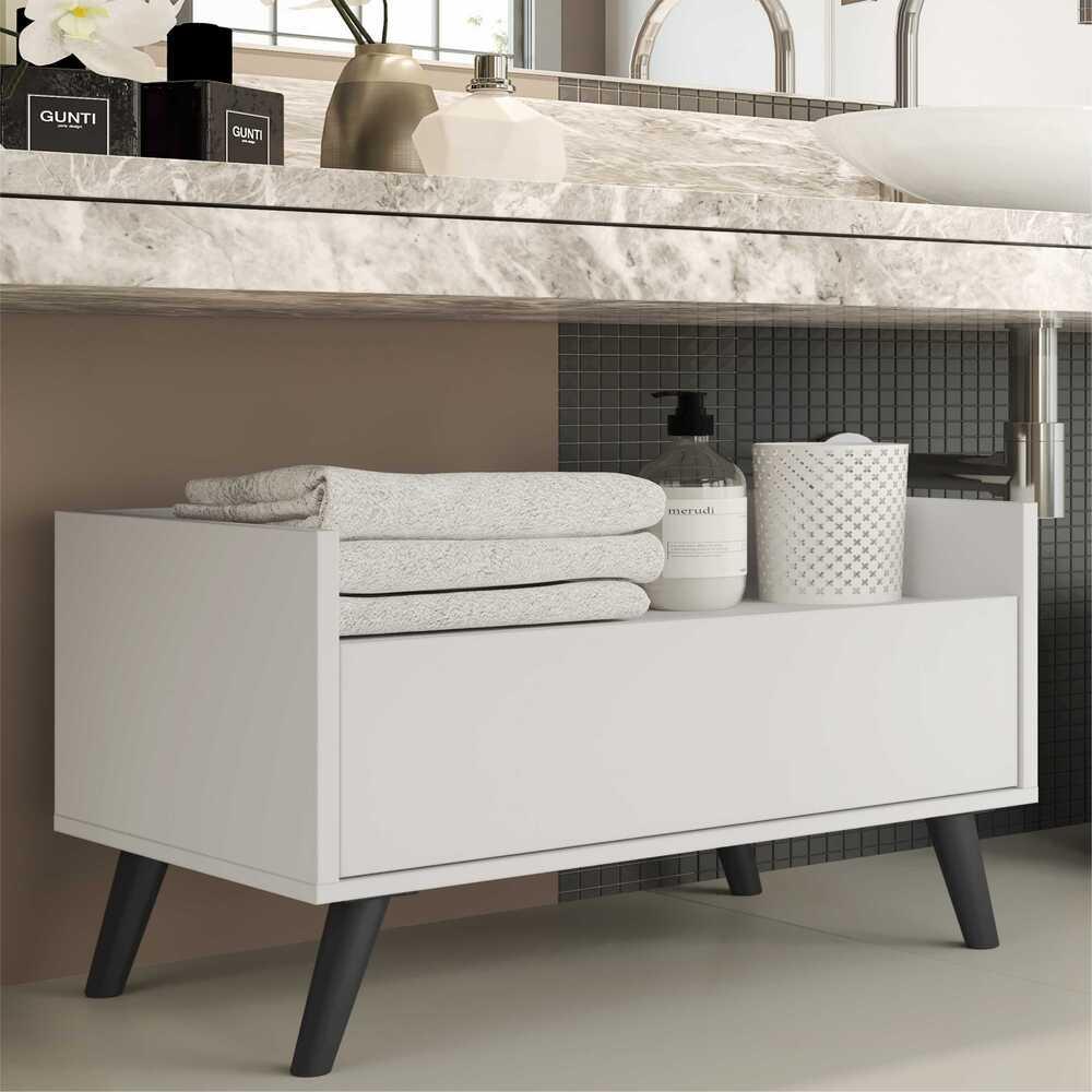 Gabinete Armário Banheiro 80cm Retrô Multimóveis V5000 Branco/Preto