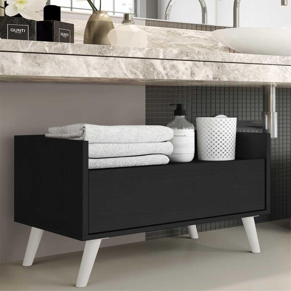 Gabinete Armário Banheiro 80cm Retrô Multimóveis V5000 Preto/Branco