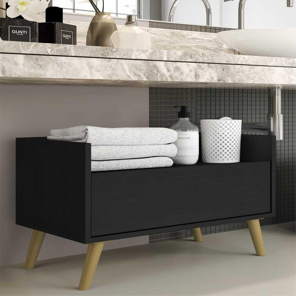 Gabinete Armário Banheiro 80cm Retrô Multimóveis V5000 Preto/Natural