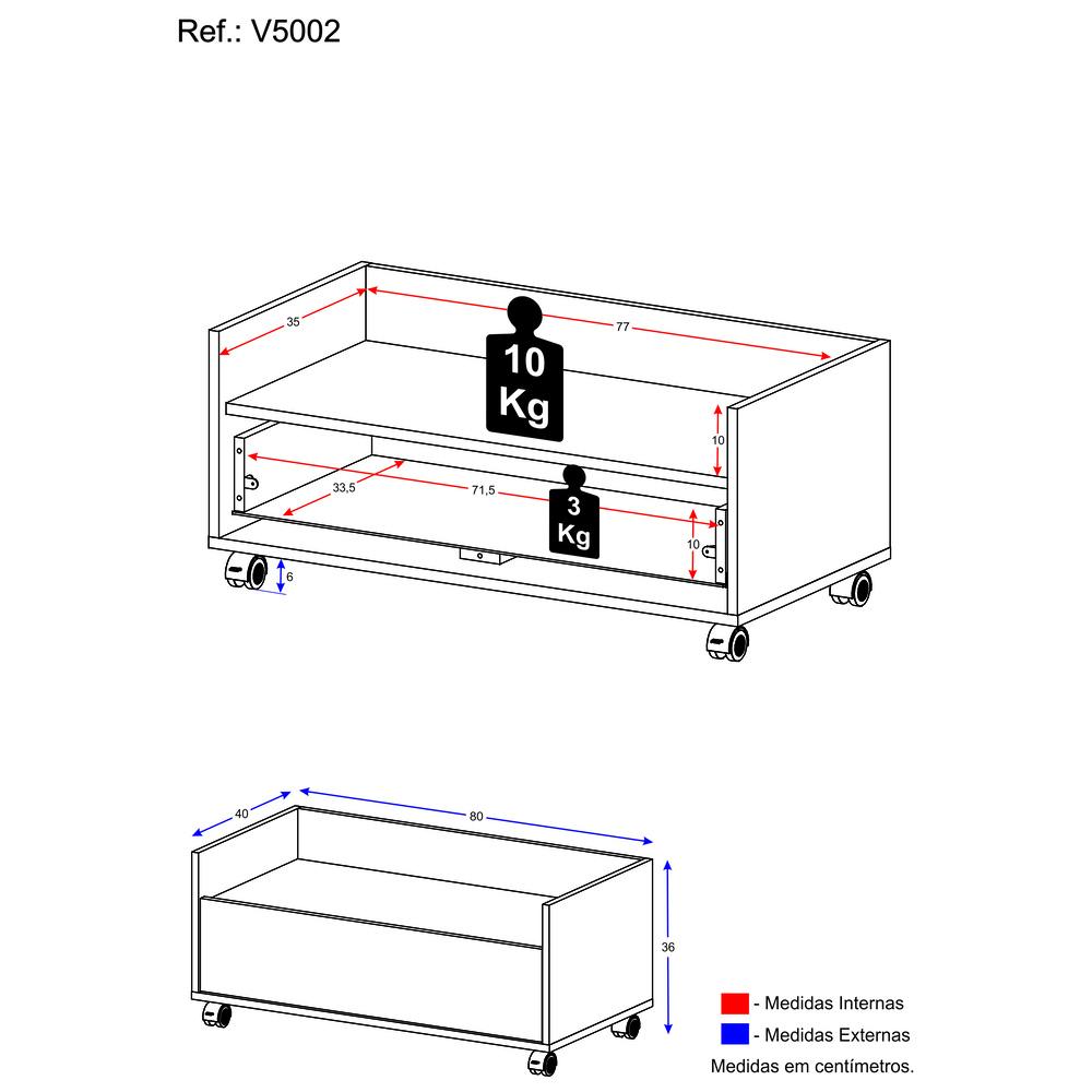 Gabinete Armário Banheiro 80cm com Rodízios Multimóveis V5002 Branco