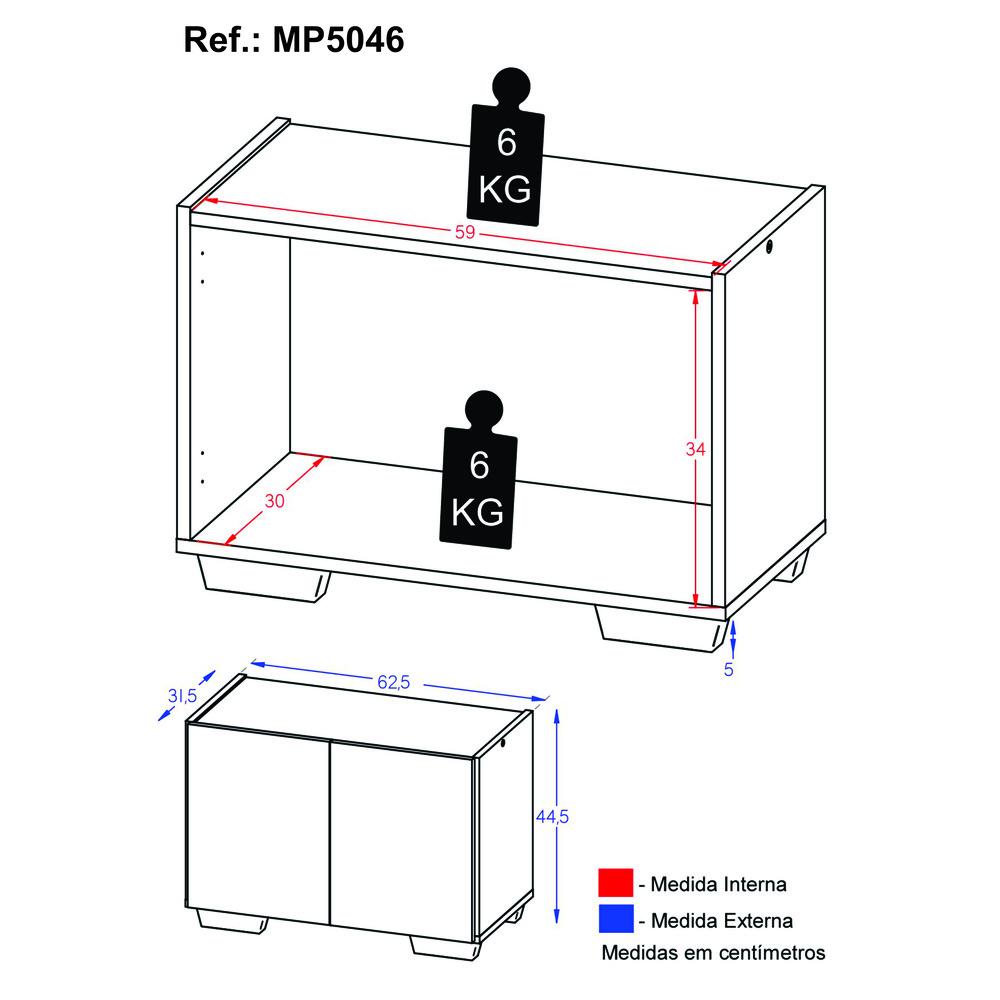 Gabinete Armário de Banheiro 62,5cm 2 Portas com Pés Multimóveis MP5046 Branco