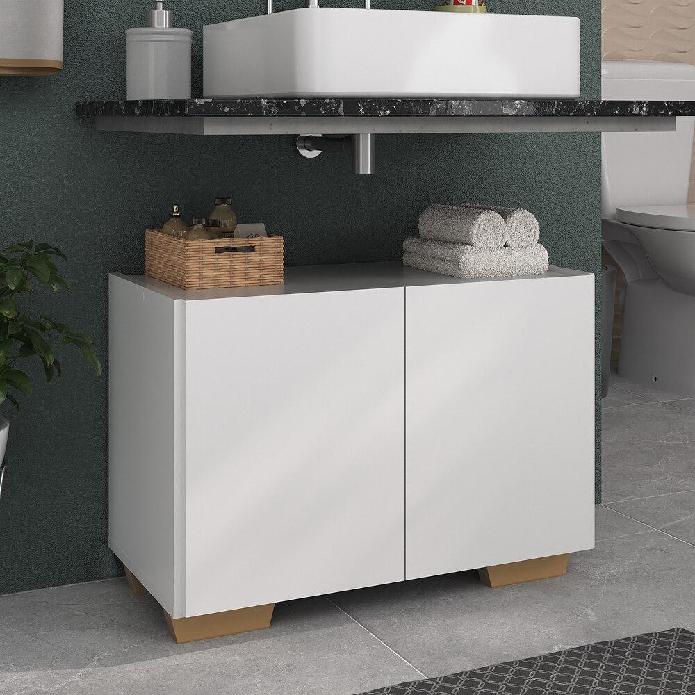 Gabinete Armário de Banheiro 62,5cm 2 Portas com Pés Multimóveis MP5046 Branco/Natural