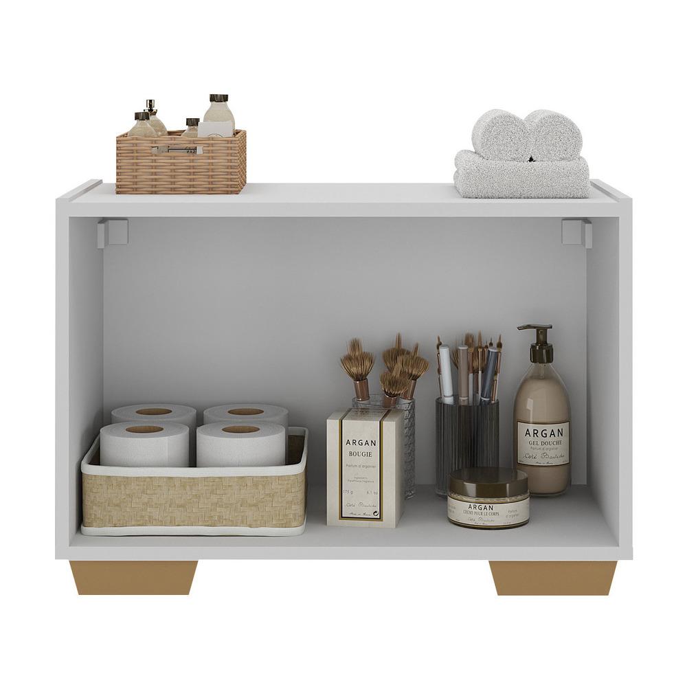 Gabinete Armário de Banheiro 62,5cm 2 Portas com Pés Multimóveis MP5046 Branco/Natural