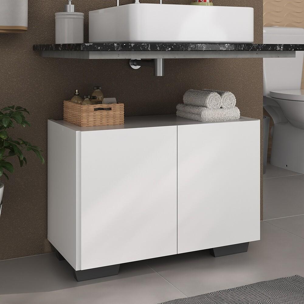 Gabinete Armário de Banheiro 62,5cm 2 Portas com Pés Multimóveis MP5046 Branco/Preto