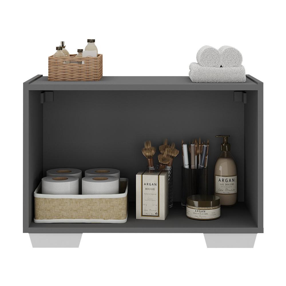 Gabinete Armário de Banheiro 62,5cm 2 Portas com Pés Multimóveis MP5046 Grafite/Branco