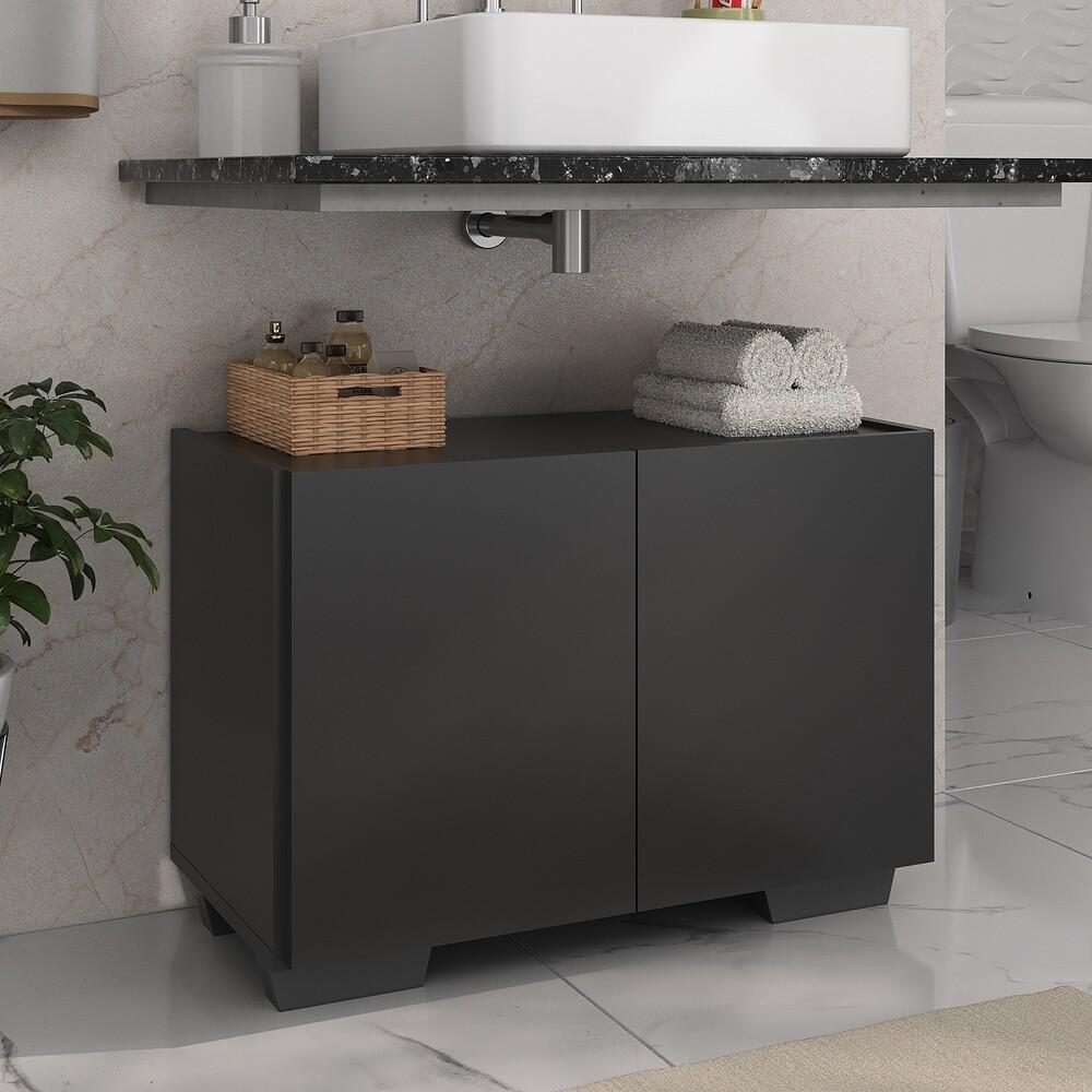 Gabinete Armário de Banheiro 62,5cm 2 Portas com Pés Multimóveis MP5046 Preto