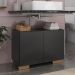Gabinete Armário de Banheiro 62,5cm 2 Portas com Pés Multimóveis MP5046 Preto/Natural