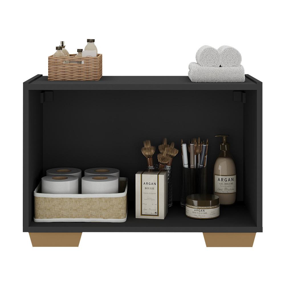 Gabinete Armário de Banheiro 62,5cm 2 Portas com Pés Multimóveis MP5046 Preto/Natural