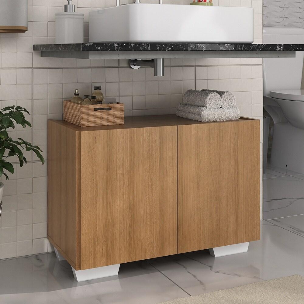 Gabinete Armário de Banheiro 62,5cm 2 Portas com Pés Multimóveis MP5046 Rustic/Branco