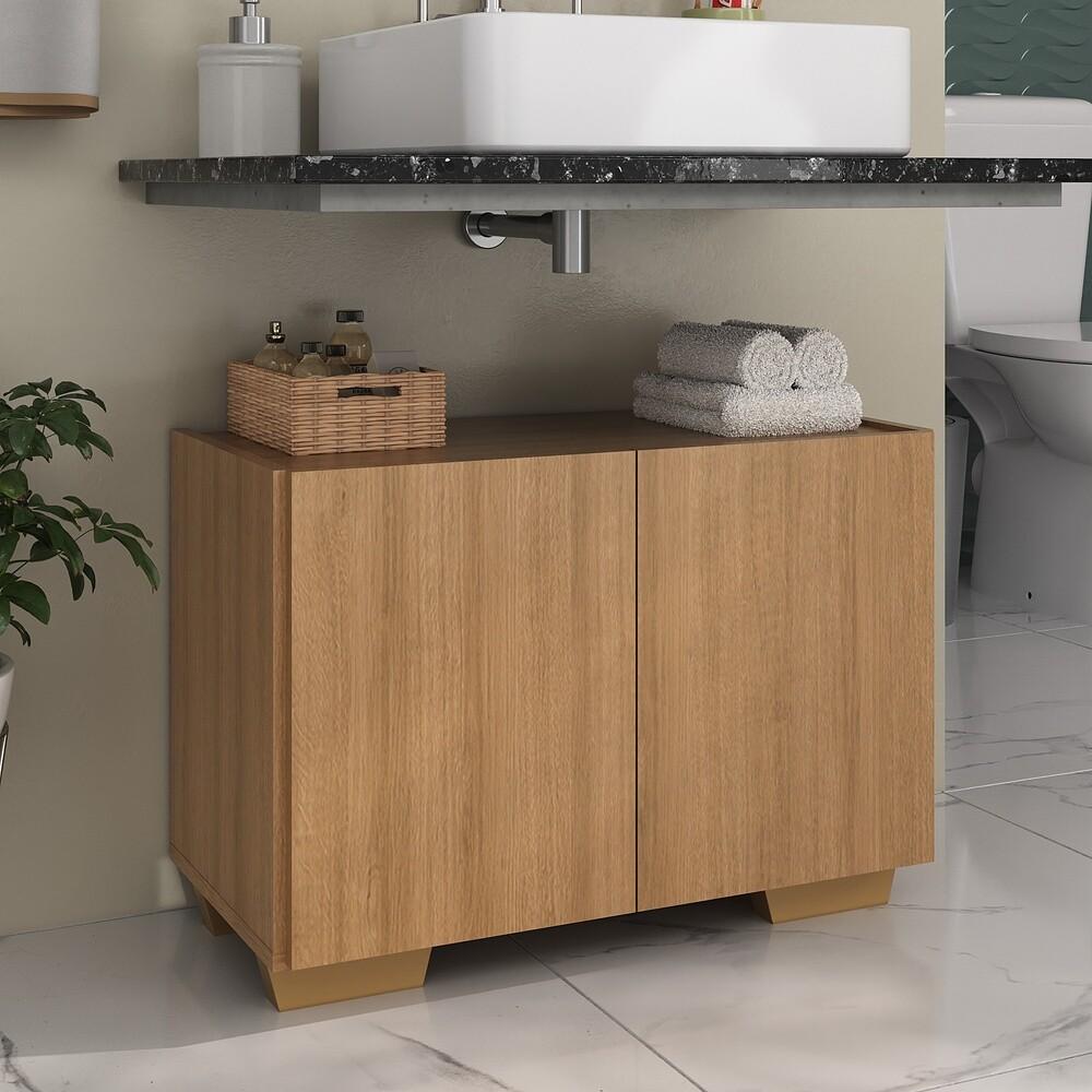 Gabinete Armário de Banheiro 62,5cm 2 Portas com Pés Multimóveis MP5046 Rustic/Natural