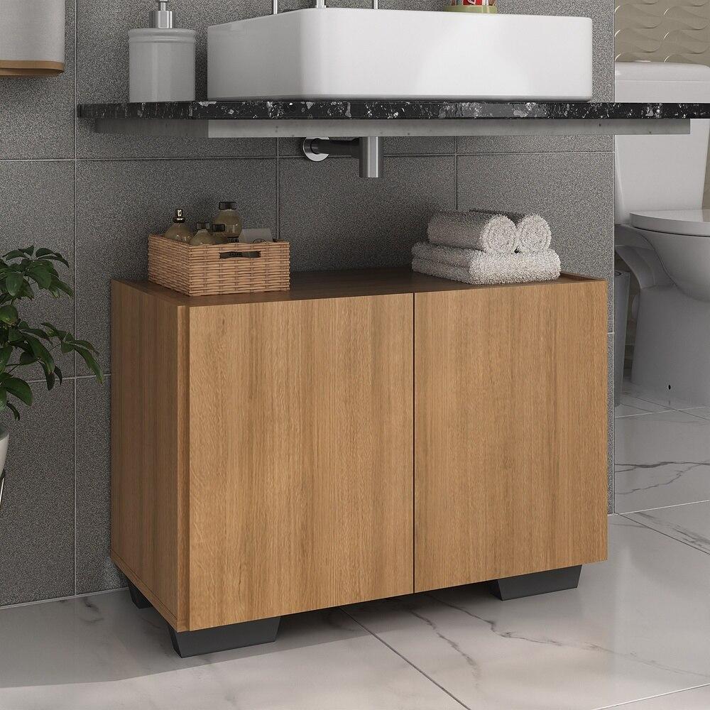 Gabinete Armário de Banheiro 62,5cm 2 Portas com Pés Multimóveis MP5046 Rustic/Preto